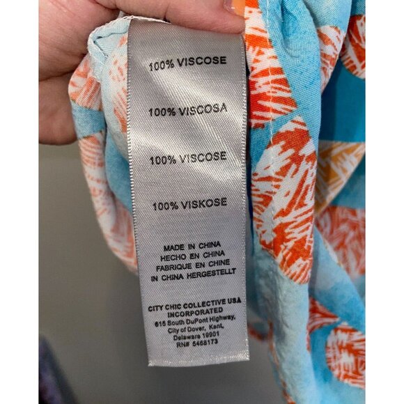 Avenue Longline Short Sleeve Blue Print Button Down Shirt, Size 22/24 - Picture 3 of 5